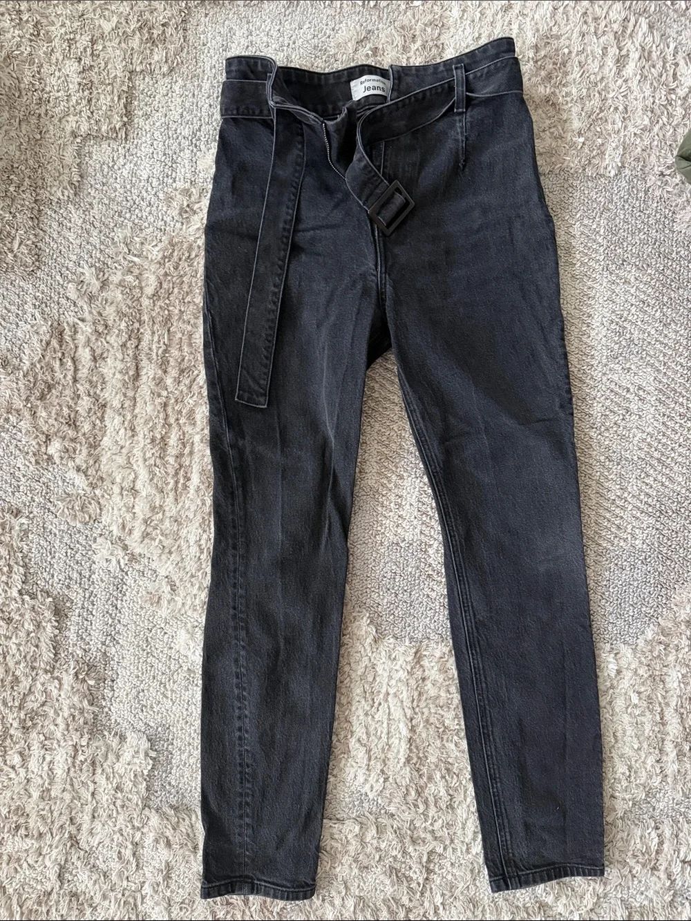 Reformation KAYO Slim Straight Black Jeans with Fabric Waist Belt